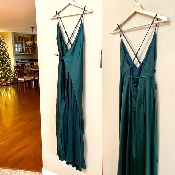 Forest Green Satin Wrap Backless Slip Dress 🌿 - Picture 10 of 16